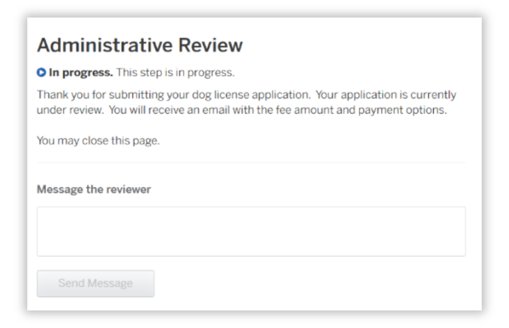 An example of the final screen that appears to the user in the dog licensing process.