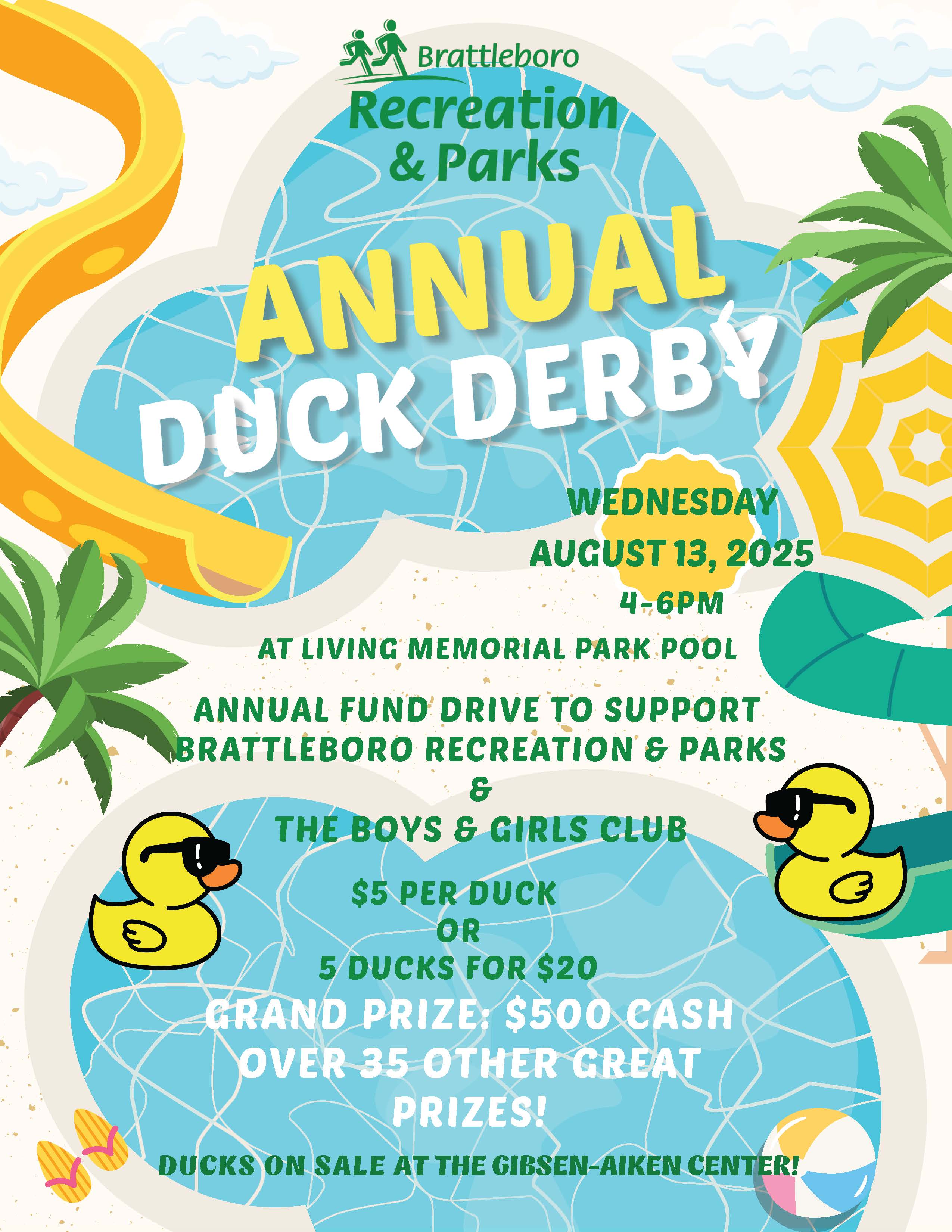 A flyer with information about the 2025 duck derby.