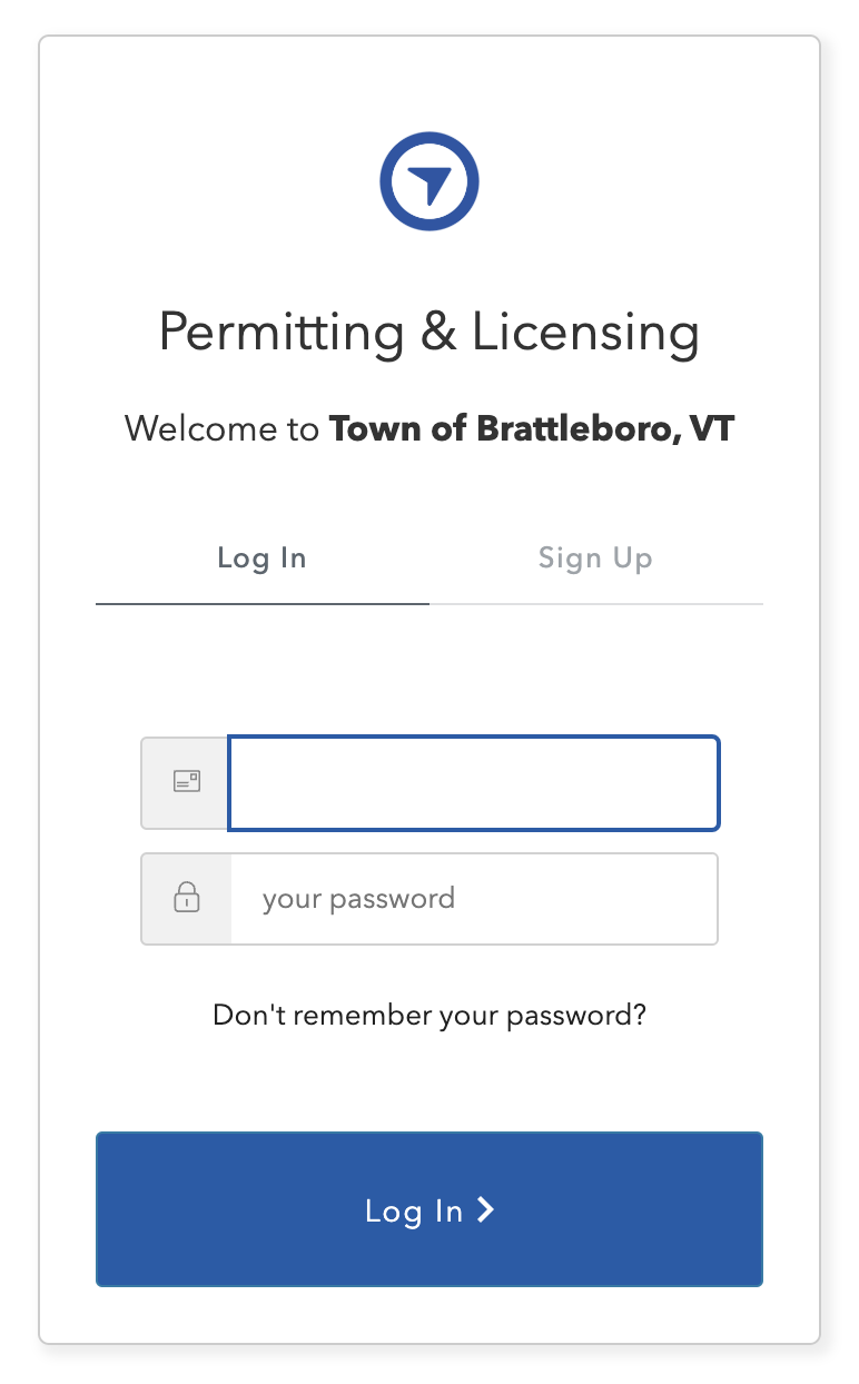 An example of the licensing and permitting portal login screen.