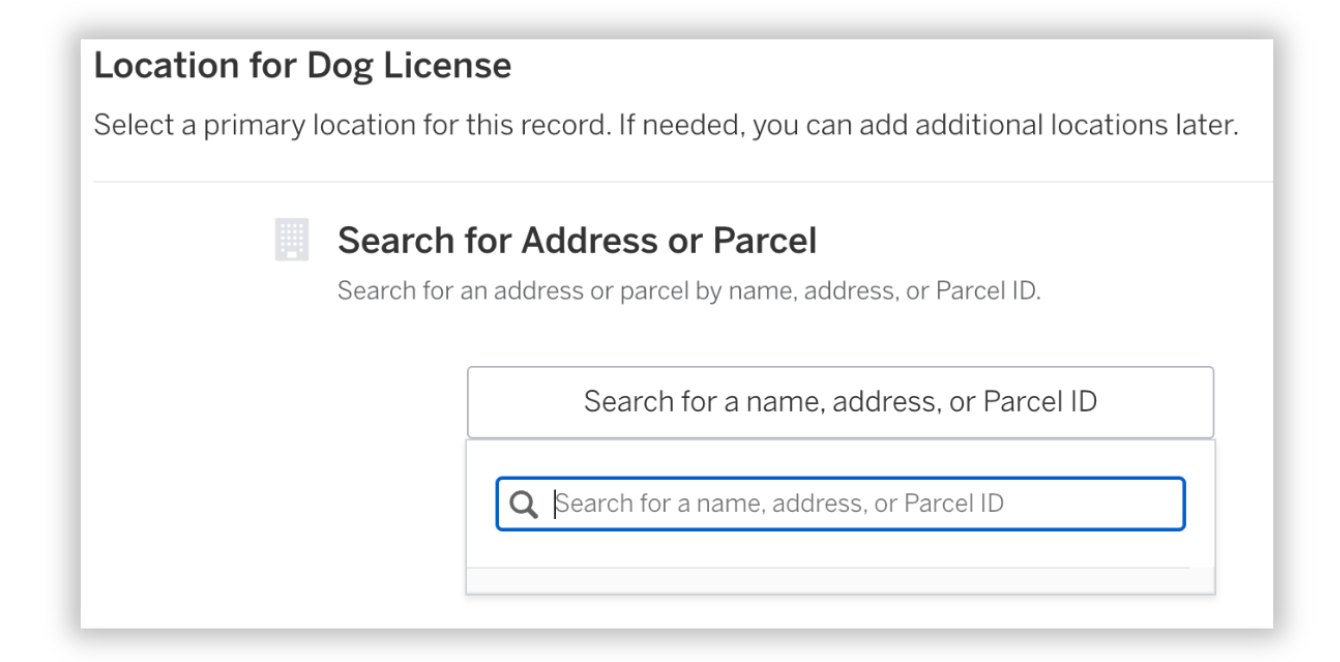 An example of the address search feature in the dog licensing portal.