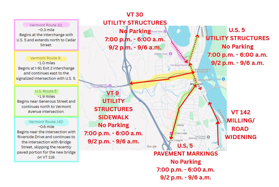 A map of how the paving project will impact downtown parking during the week of September 2.