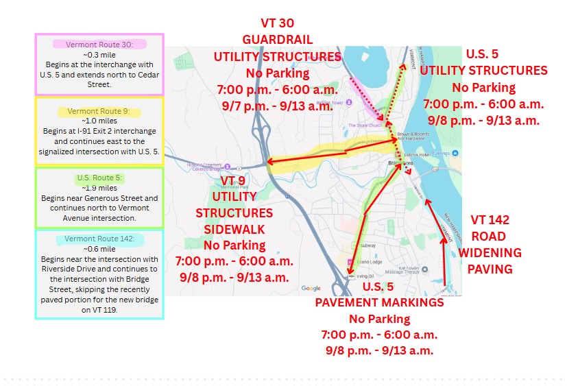 A map of the VTrans paving project and how it will impact parking during the week of September 7, 2025.