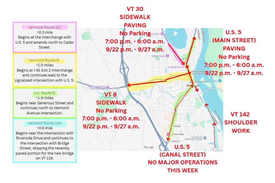 A map of how the paving project will impact traffic and parking during the week of September 22, 2025.