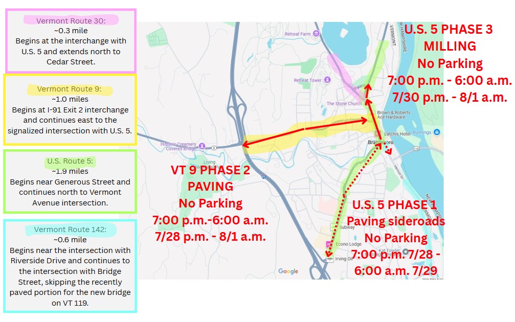 A map of how parking will be impacted by the state's paving project during the week of July 27, 2025.