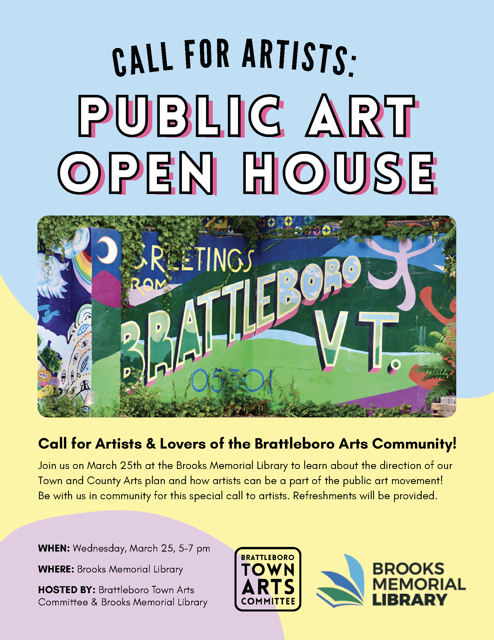 A flyer promoting the Town Arts Committee's event.